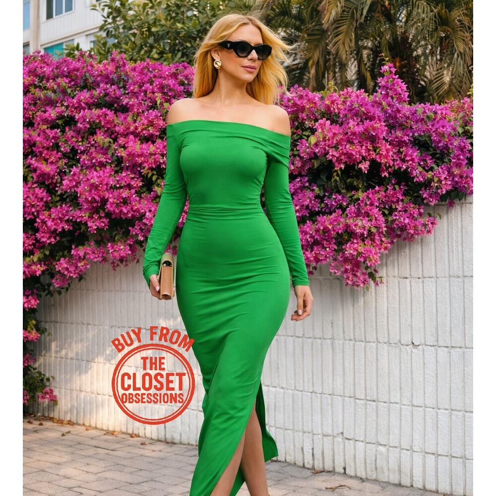 RARE!!! ZARA BLOGGER FAVE!!! Off-Shoulder Fitted Midi Dress NWT 💚